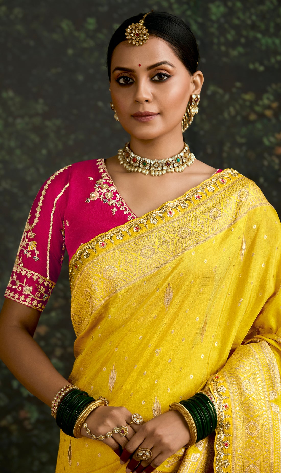 Golden Yellow Dola Silk Saree with Embroidered Sequence Border