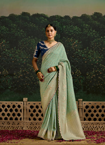 Mint Green Dola Silk Saree with Elegant Sequence Embroidery