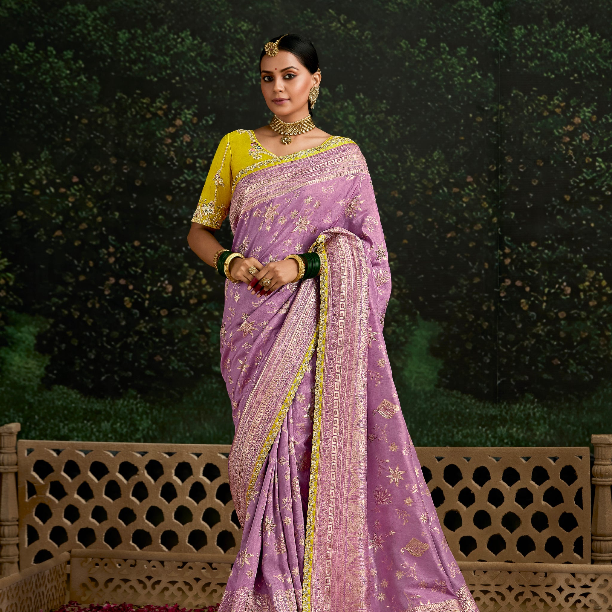 Lavender Dola Silk Saree with Sequined Embroidery Border