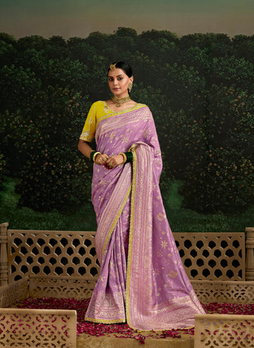 Lavender Dola Silk Saree with Sequined Embroidery Border