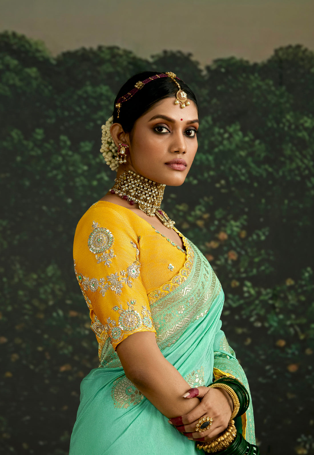 Sea Green Dola Silk Saree with Embroidery and Sequins