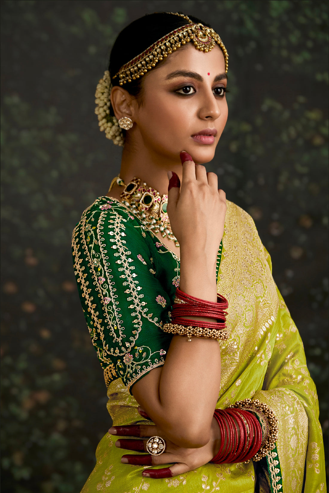 Lime Green Dola Silk Saree with Sequence Embroidery