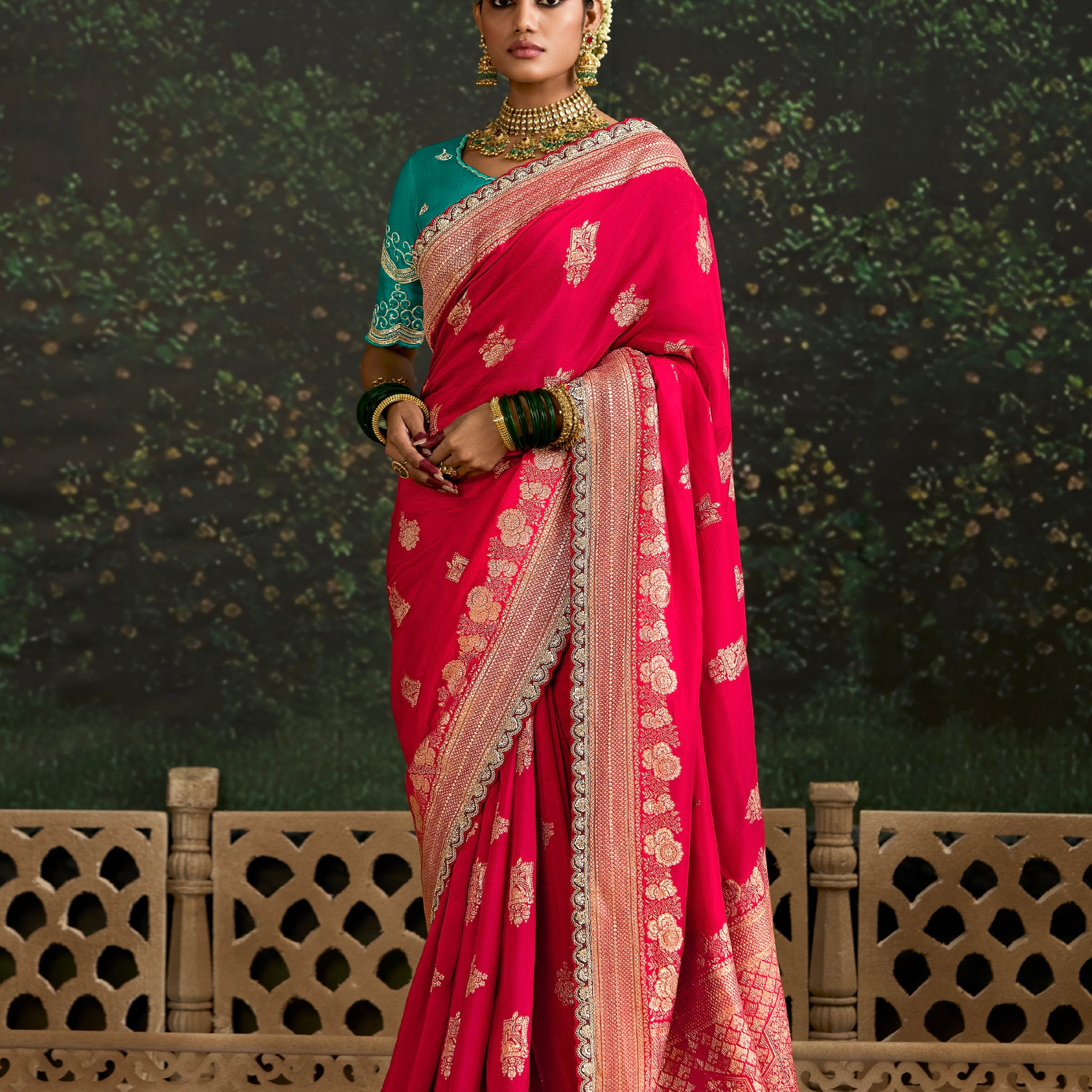 Hot Pink Dola Silk Saree with Sequined Embroidery Border