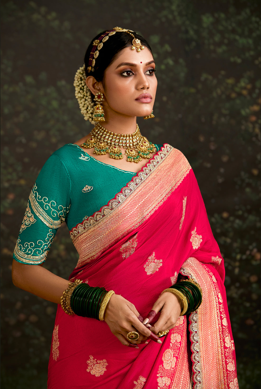 Hot Pink Dola Silk Saree with Sequined Embroidery Border