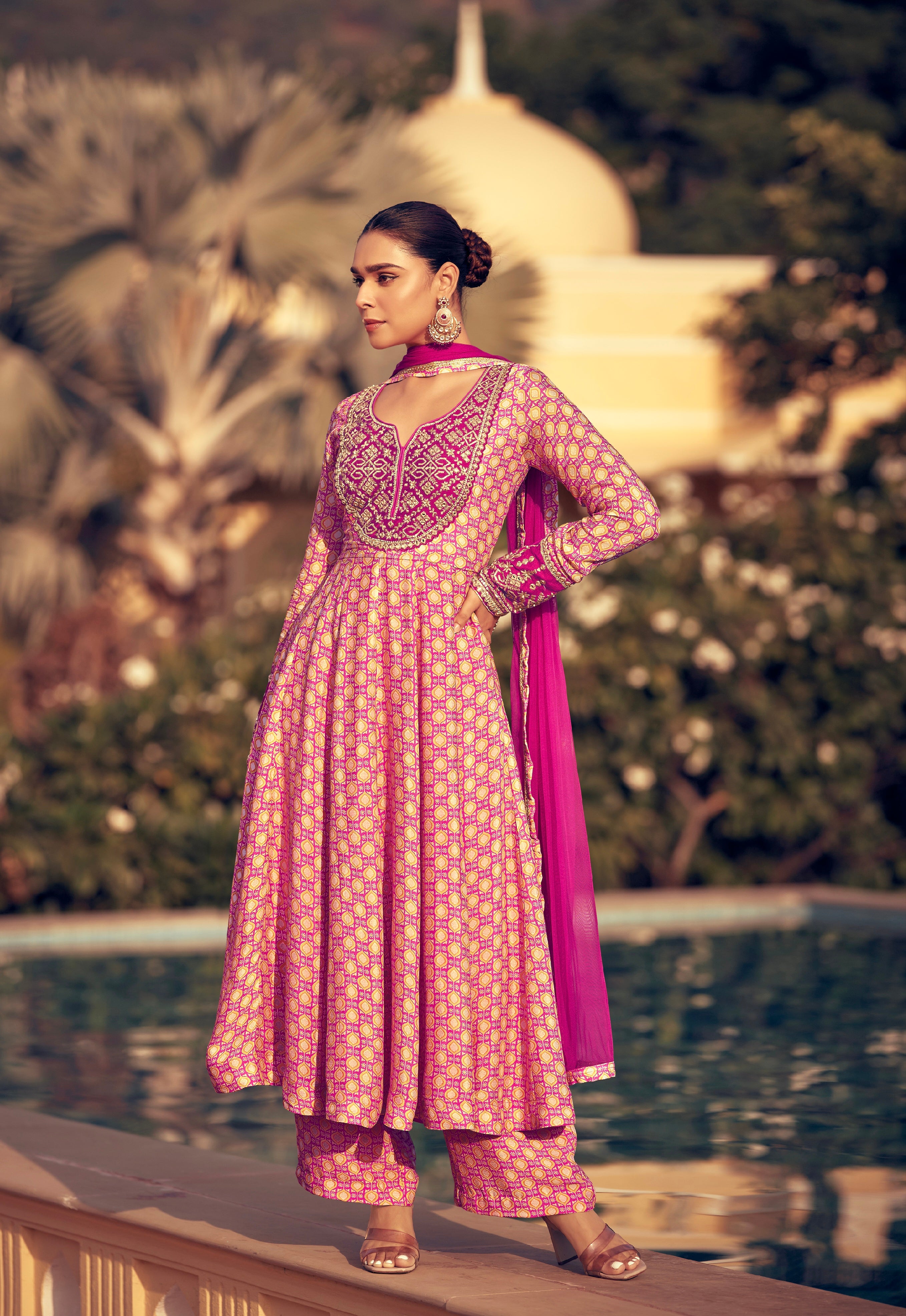 Pink anarkali suit best sale