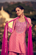 Pink Palazzo Suit in Premium Real Chinon Silk with Embroidery