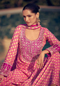 Pink Palazzo Suit in Premium Real Chinon Silk with Embroidery