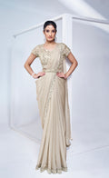 Beige Ready to Wear Saree with Embellished Blouse