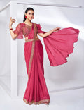 Rose Pink Ready to Wear Saree with Designer Blouse