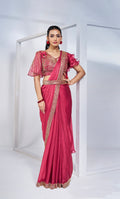 Rose Pink Ready to Wear Saree with Designer Blouse