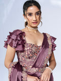 Plum Mauve Ready to Wear Saree with Embroidered Designer Blouse