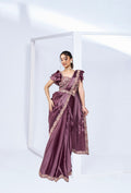 Plum Mauve Ready to Wear Saree with Embroidered Designer Blouse