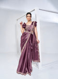 Plum Mauve Ready to Wear Saree with Embroidered Designer Blouse