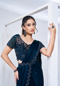 Midnight Blue Ready to Wear Saree with Embroidered Blouse