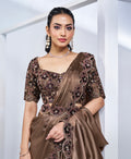 Coffee Brown Ready to Wear Saree with Detailed Embroidery