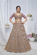 Purple Soft Net Lehenga with Paisley & Peacock Embroidery