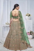 Green Soft Net Lehenga with Paisley & Peacock Embroidery