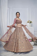 Bridal Mauve Soft Net Lehenga with Paisley & Peacock Embroidery