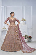 Bridal Mauve Soft Net Lehenga with Paisley & Peacock Embroidery