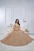 Mustard Soft Net Lehenga with Aari Embroidery & Peacock Motifs