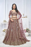 Dark Purple Aari Embroidered Soft Net Lehenga with Zari & Stone Work