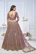 Dark Purple Aari Embroidered Soft Net Lehenga with Zari & Stone Work