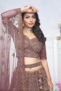 Dark Purple Aari Embroidered Soft Net Lehenga with Zari & Stone Work