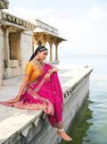 Rani Pink Satin Saree with Jari, Thread & Moti Embroidery