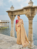 Chiku Kanjivaram Silk Saree with Jardoshi & Cut-Dana Detailing