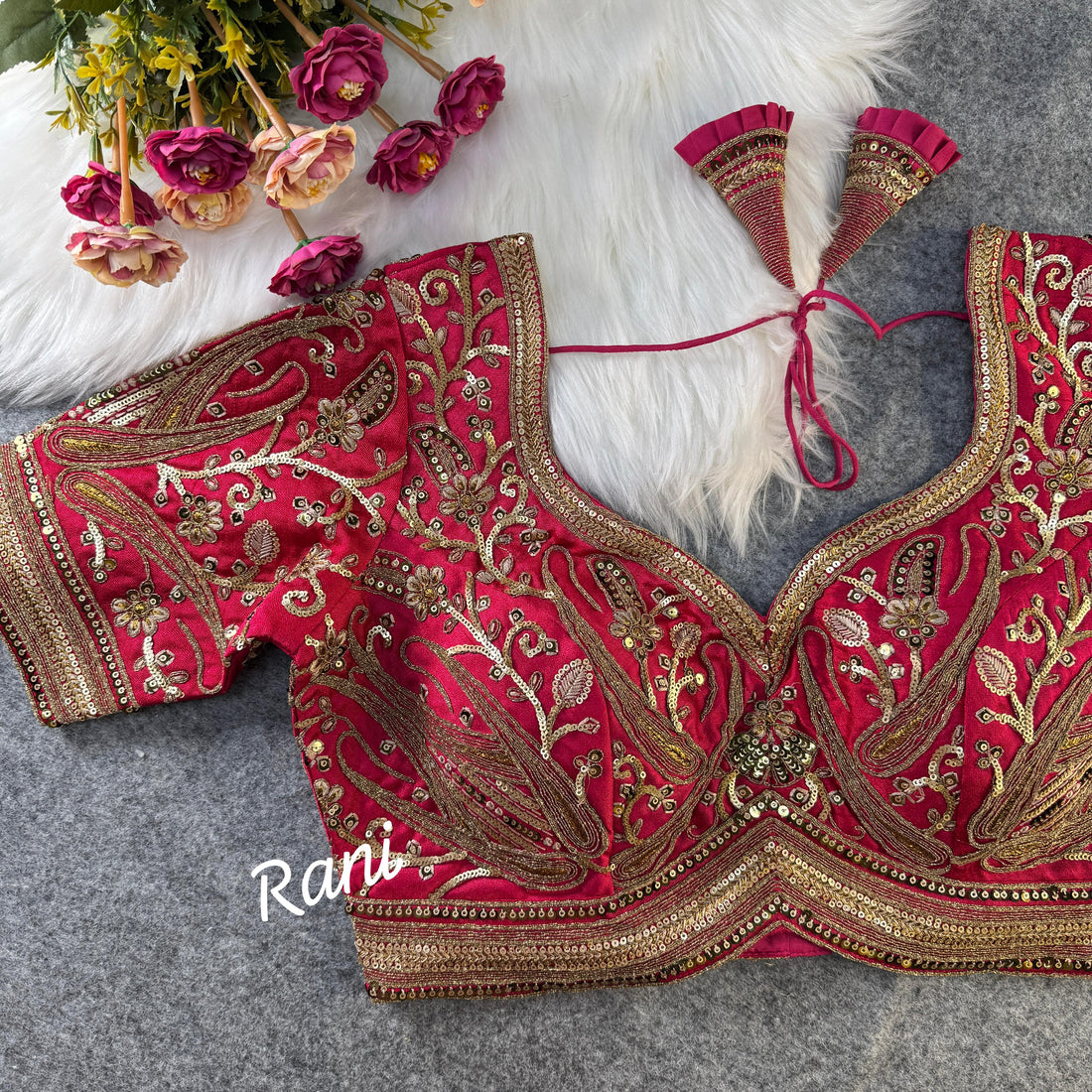 Rani Bridal Silk Blouse with Heavy Golden Embroidery & Sequins