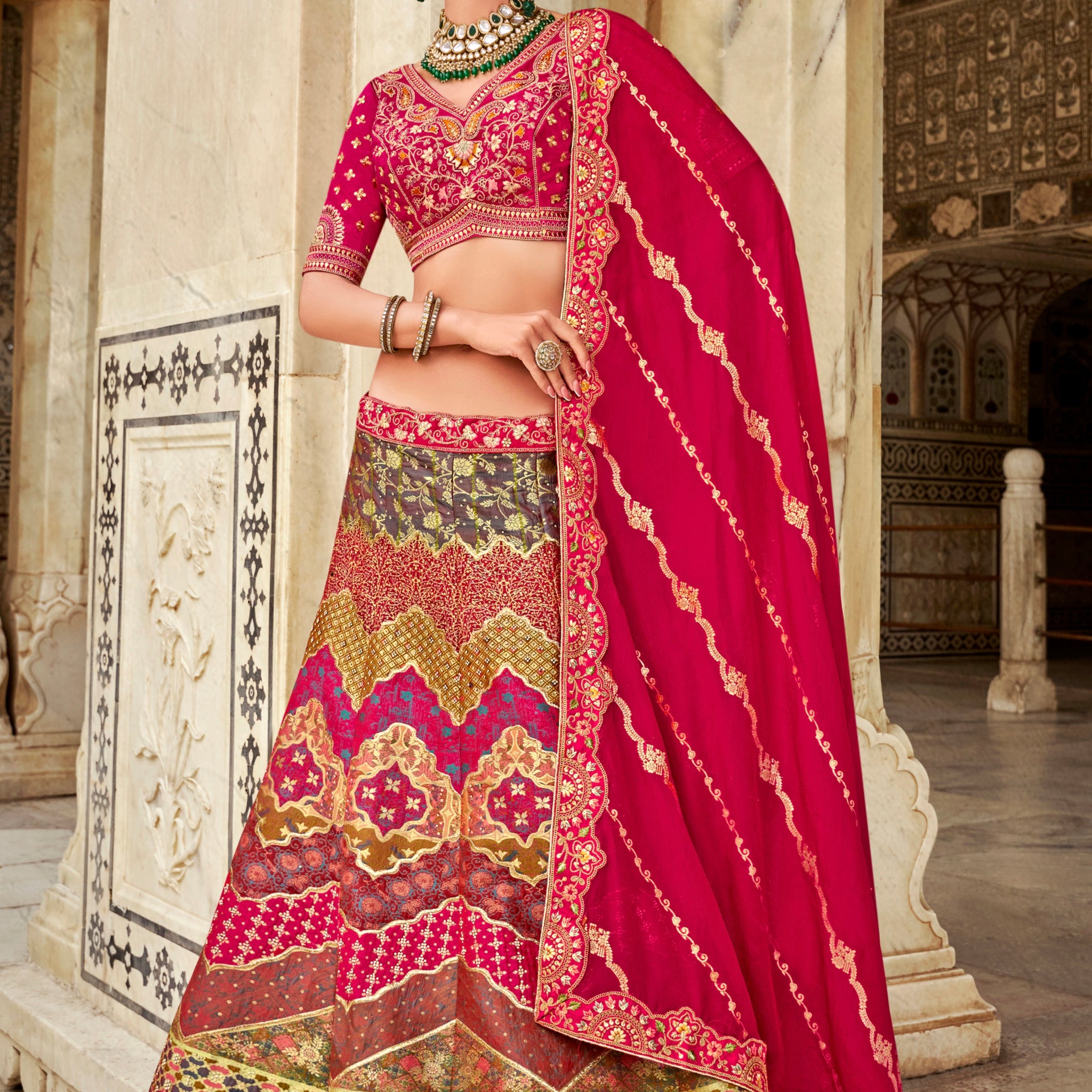 Magenta Pink Banarasi Silk Lehenga with Zarkan Sequins Work