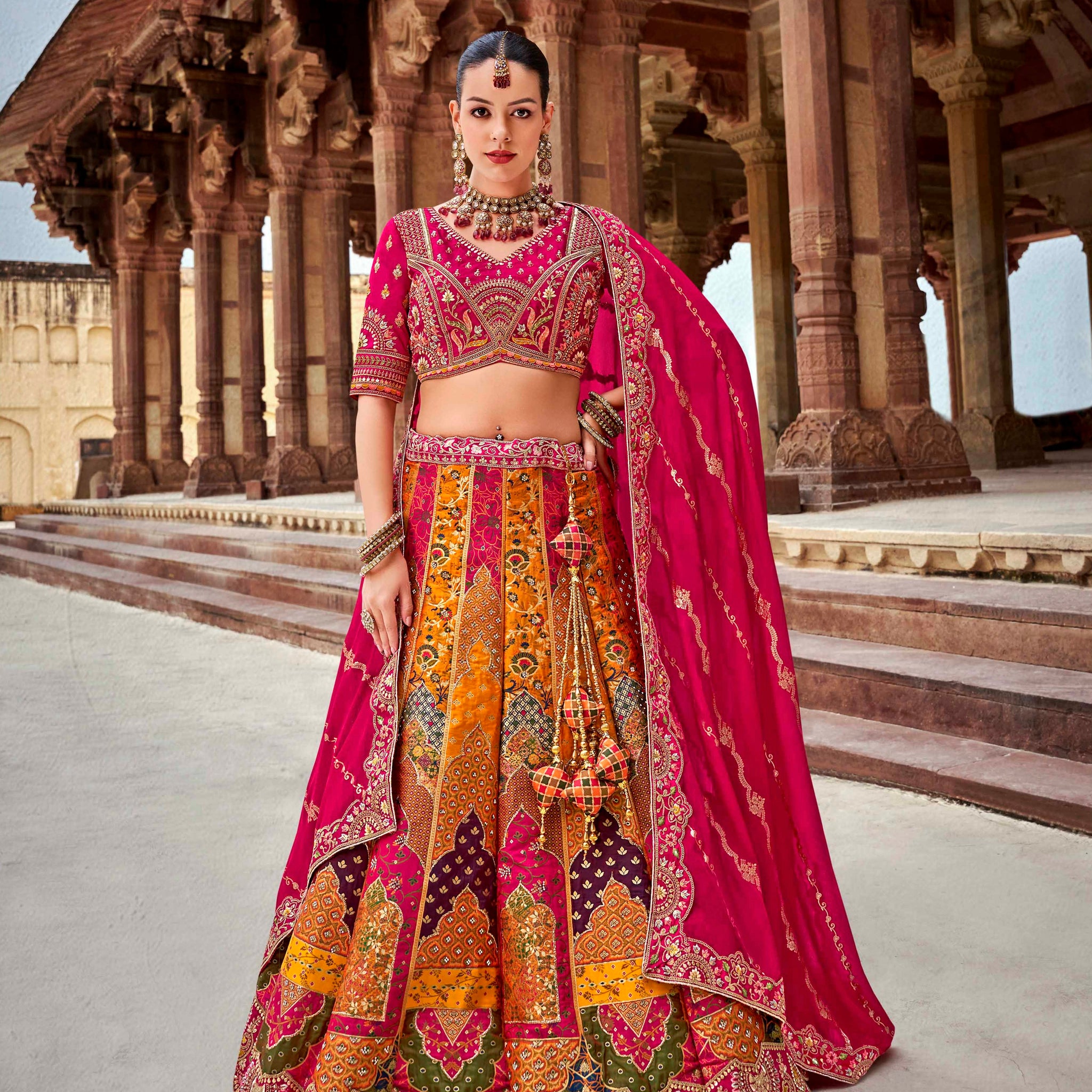 Maroon Banarasi Silk Lehenga with Gold Zarkan Embroidery