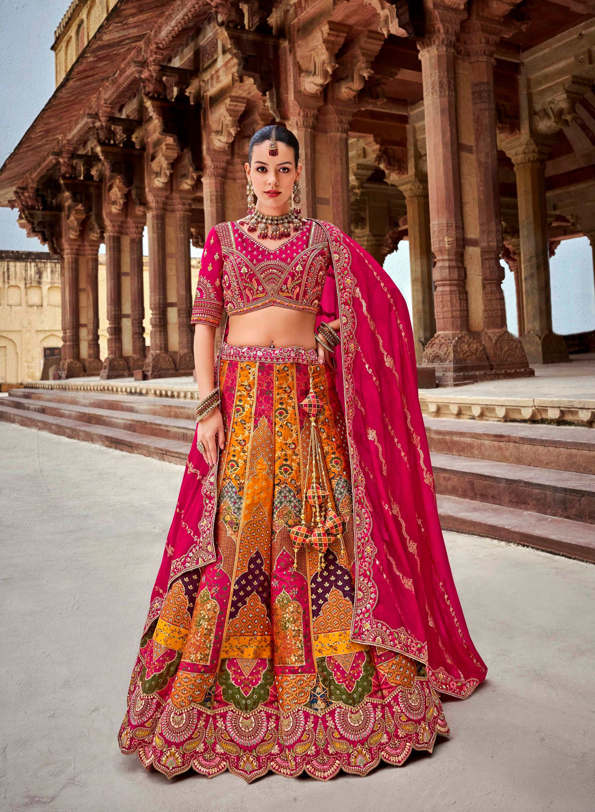 Maroon Banarasi Silk Lehenga with Gold Zarkan Embroidery