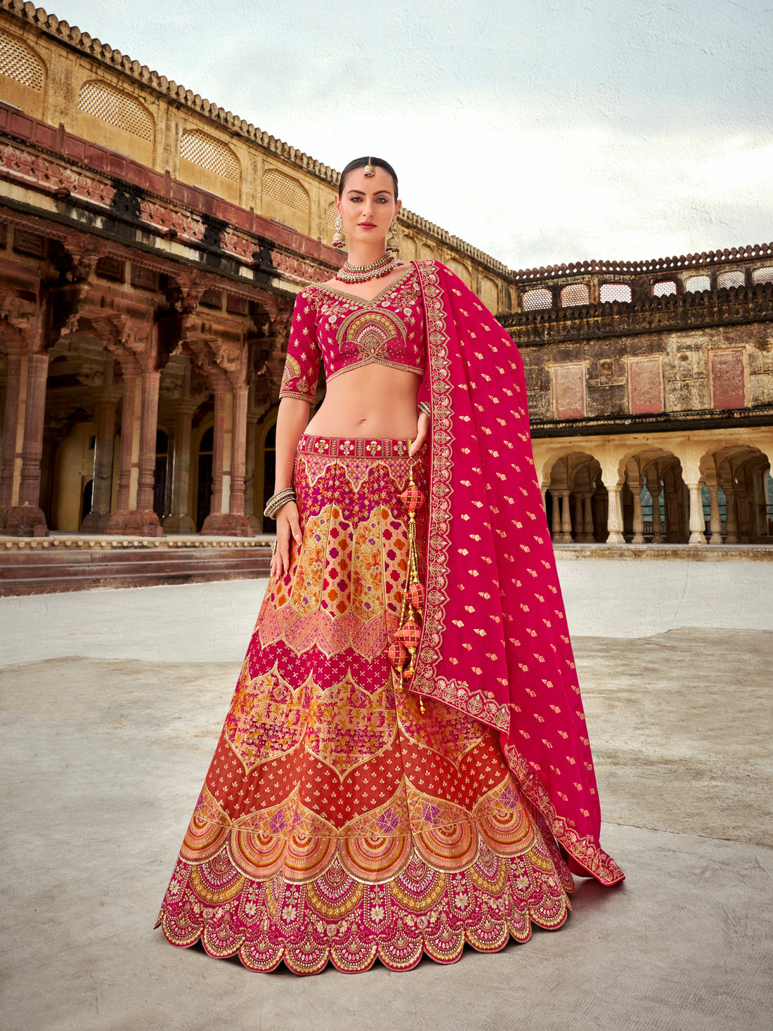 Red Banarasi Silk Lehenga with Heavy Zarkan Work