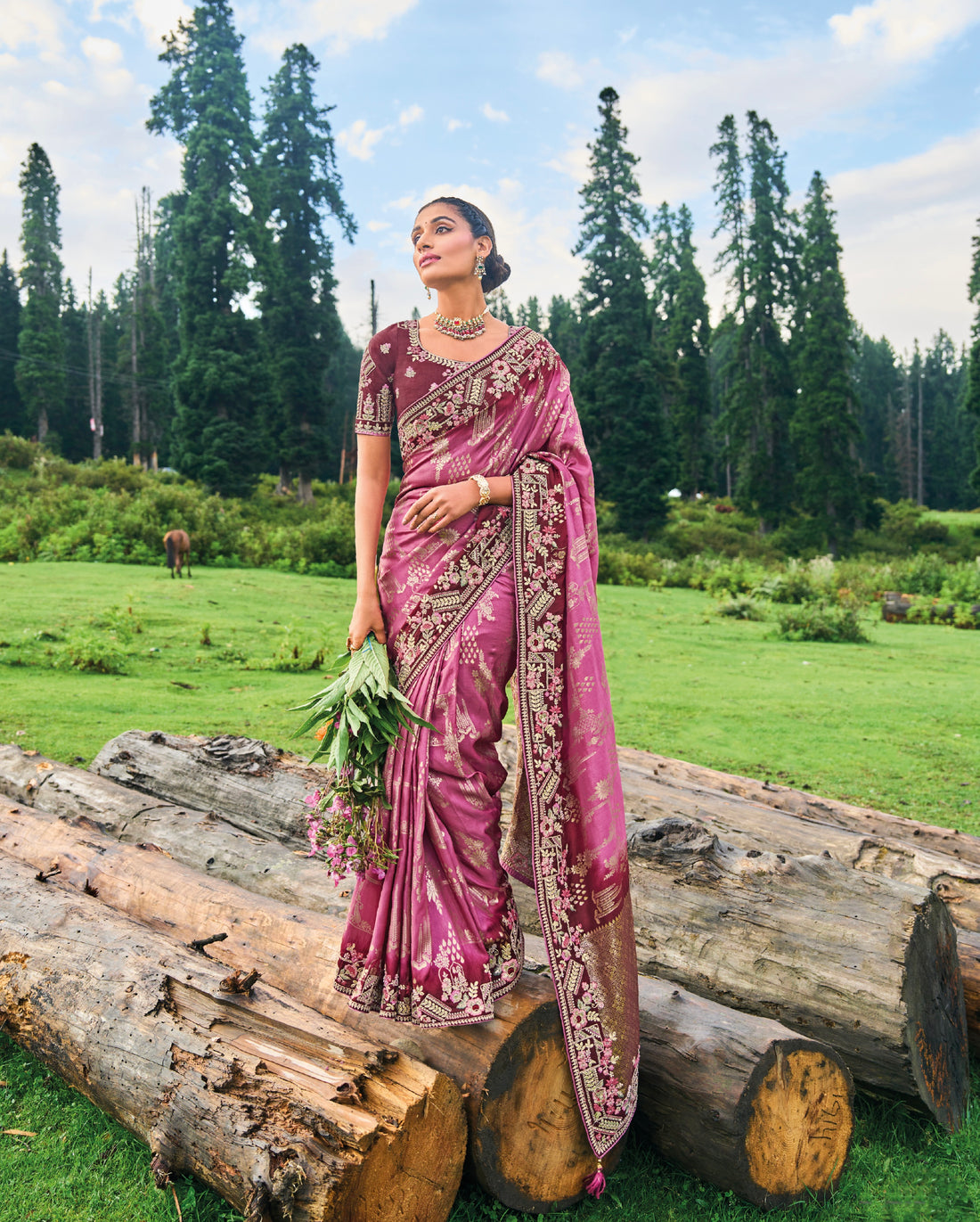 Rose Pink Dola Silk Saree with Intricate Khatli Embroidery