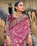 Rose Pink Dola Silk Saree with Intricate Khatli Embroidery