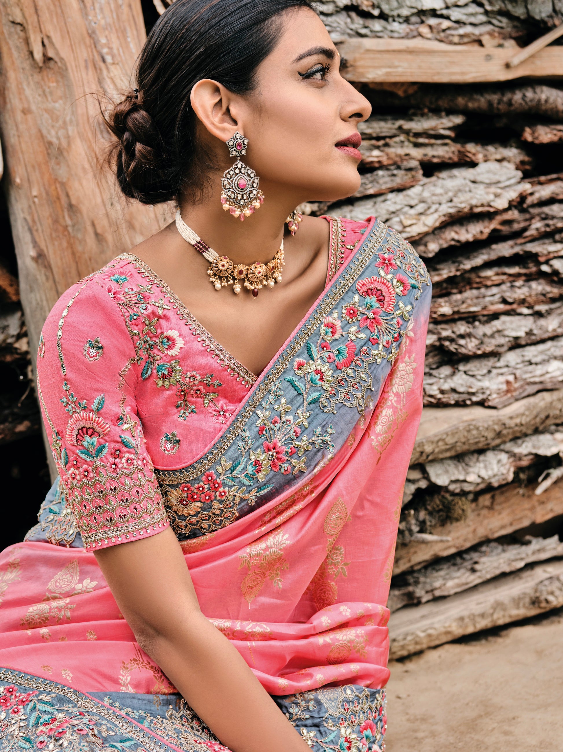 Pink Dola Silk Saree with Intricate Khatli Embroidery