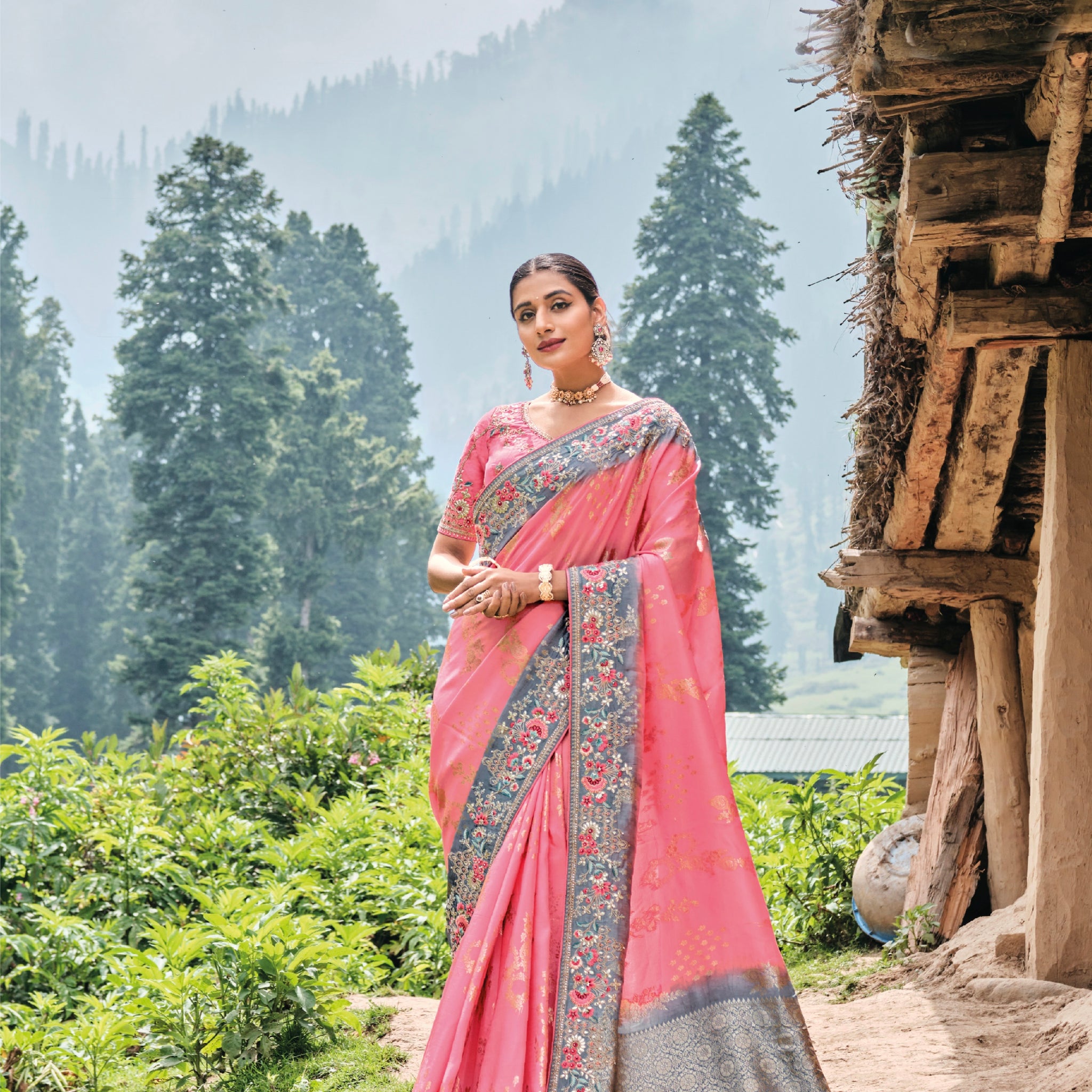 Pink Dola Silk Saree with Intricate Khatli Embroidery