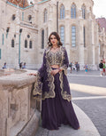 Purple Premium Silk Embroidered Co-Ord Set with Cape