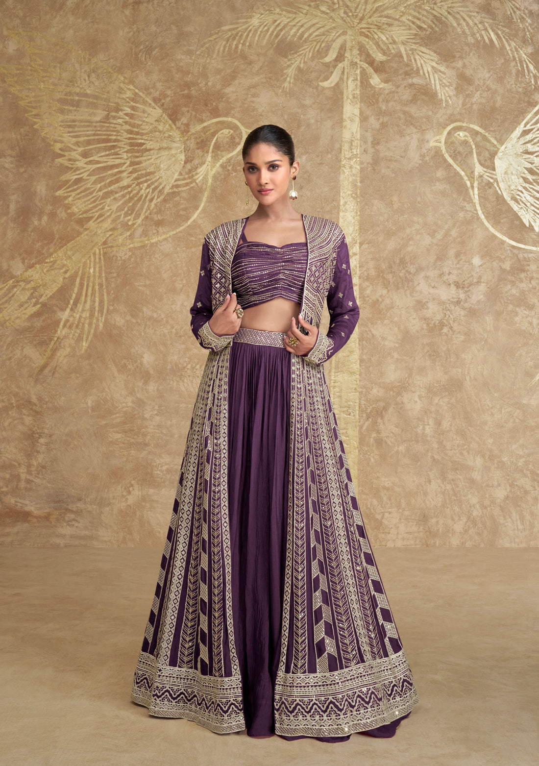 Royal Purple Embroidered Wedding Gown with Cancan