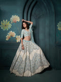 Firozi Georgette Lehenga with Heavy Embroidery, Sequins & Cording Work