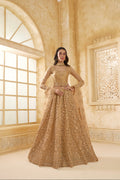 Golden Net Lehenga Choli with Thread Embroidery & Glittering Stones