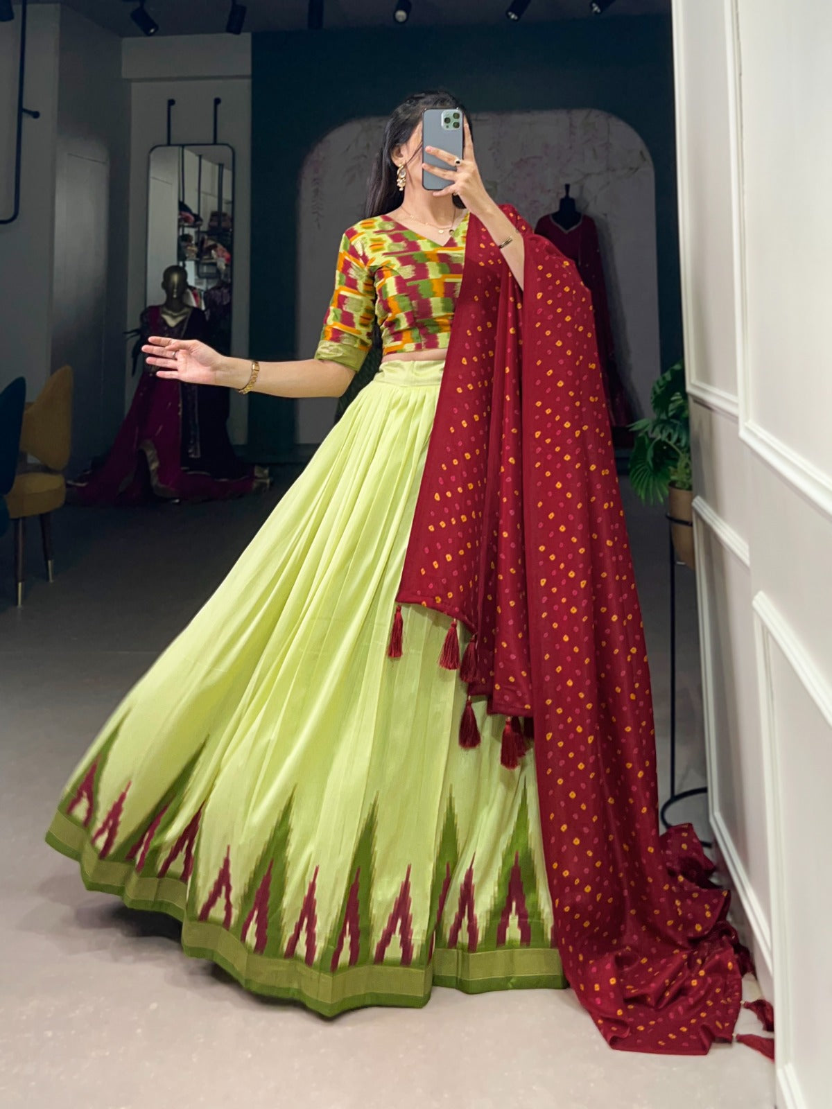 Tussar Silk Floral Print Lehenga Choli