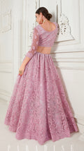 Dusty Pink Net Bridal Lehenga with Cording Embroidery & Stone Work