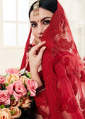 Red Net Bridal Lehenga with Heavy Cording and Stone Embroidery