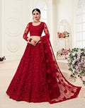 Red Net Bridal Lehenga with Heavy Cording and Stone Embroidery