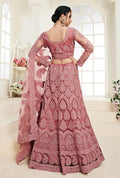 Rose Pink Bridal Lehenga with Thread Work and Stone Embellishments