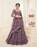 Violet Net Lehenga with Heavy Embroidery and Stone Work