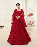 Red Net Lehenga with Heavy Cording Embroidery & Sparkling Stone Work