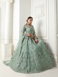 Mint Green Net Lehenga with Elegant Threadwork & Stone Embellishments